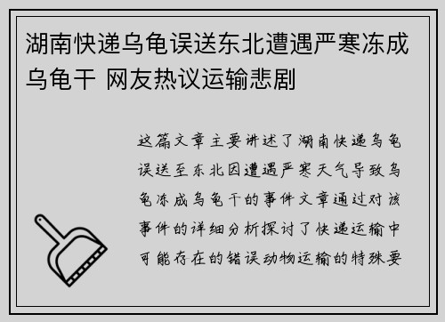 湖南快递乌龟误送东北遭遇严寒冻成乌龟干 网友热议运输悲剧